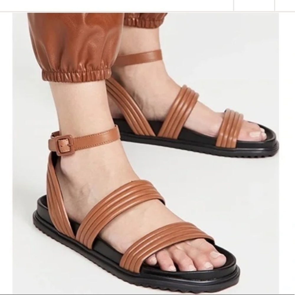 ASTER Harriet Women's Brown & Black Strappy Sandals Ankle Buckle Strap Sz 7